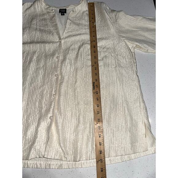 Eileen Fisher 1X Textured Silk Blend Button Up Shirt Plus Size Cream - Picture 13 of 13